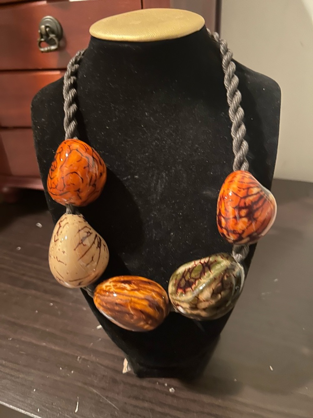 Aria Orange, Cream and Green Tagua Nut  Statement Necklace